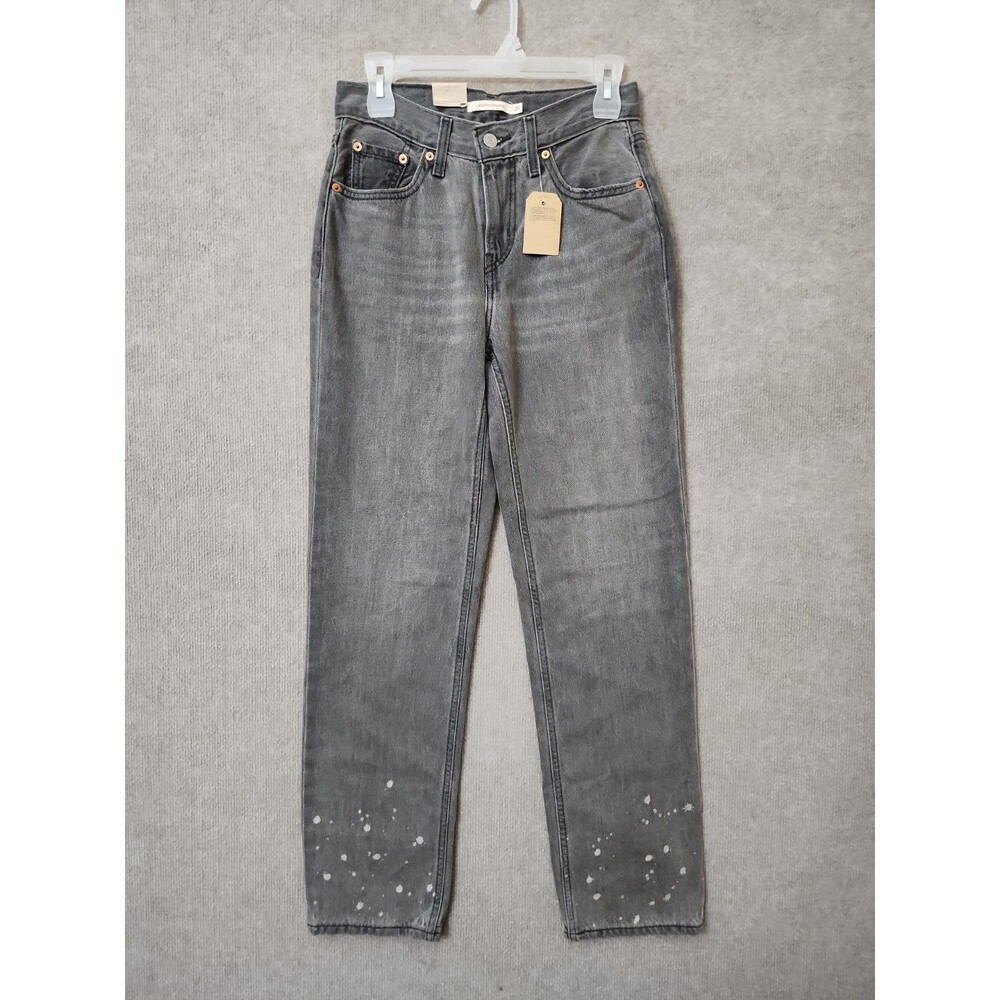 Levis Low Pro Straight Jeans Womens 25 Gray Splatter Hem 100% Cotton NEW
